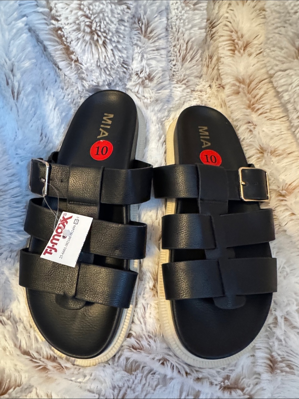 MIA Black Multi-Strap Slide Sandals with Buckle